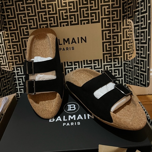 Men’s Balmain B-It Slides (mules) - leather, rubber, cork - Picture 2 of 12